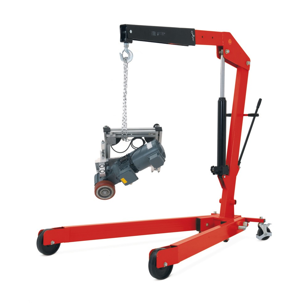 Grúa de taller con chasis extendido y elevación rápida, plegable
