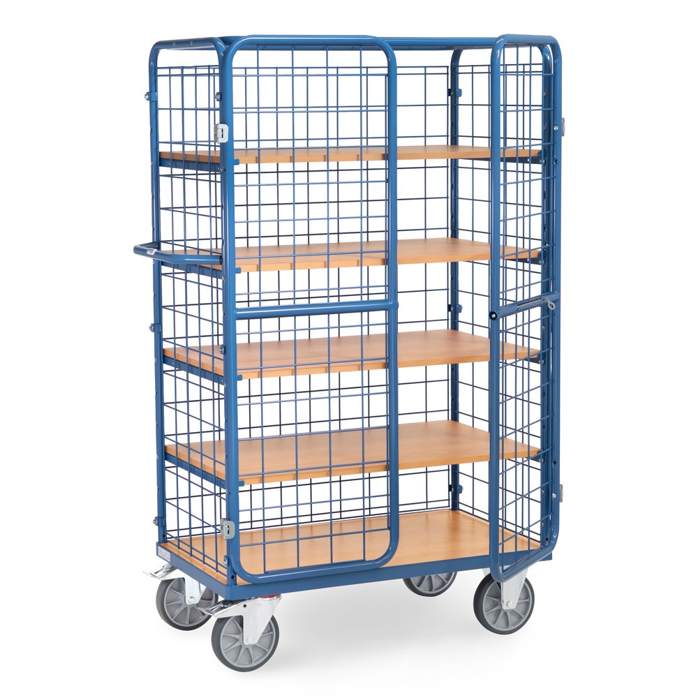 Imagen del producto: fetra® carro armario, capacidad de carga 600 kg, paredes de malla, con puerta doble de dos hojas, 5 niveles de 1.000 x 600 mm